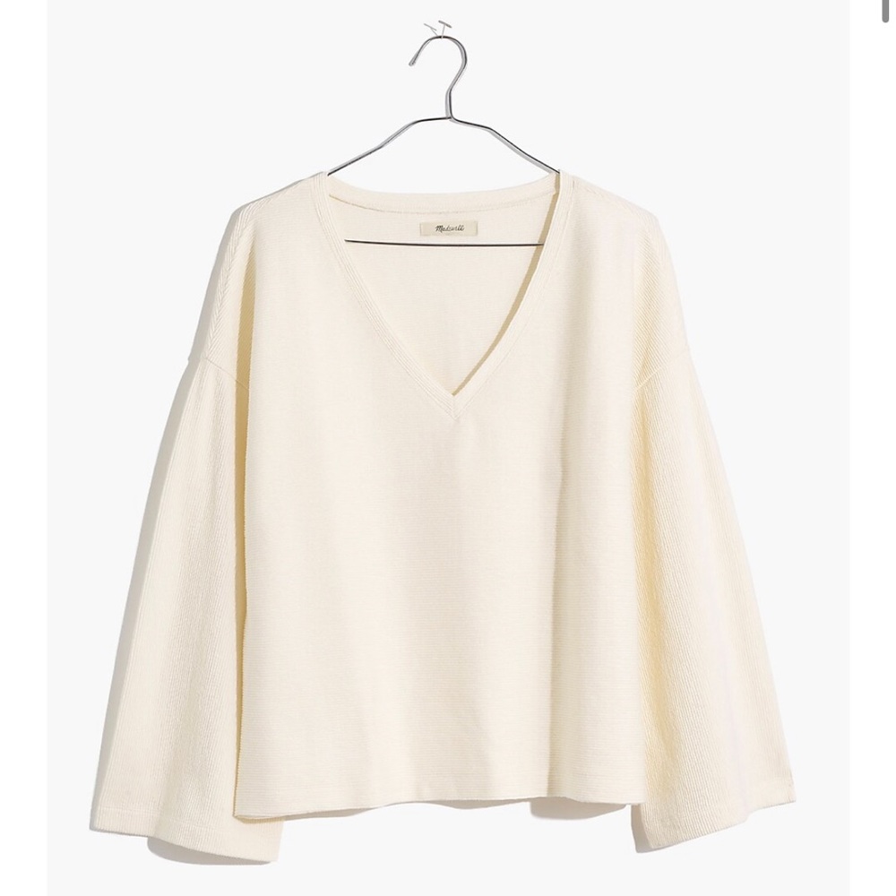 Madewell V-Neck Long Sleeve Top, Size XS, Cream Color